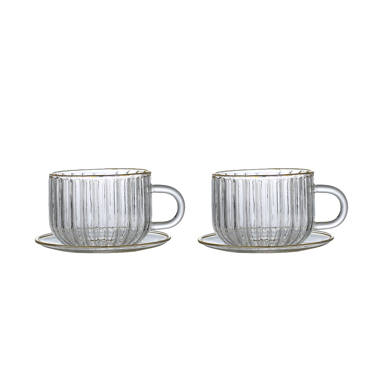 Gold rim glass cups and saucers 400ml - set of 2