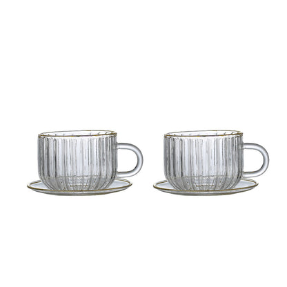 Gold rim glass cups and saucers 400ml - set of 2