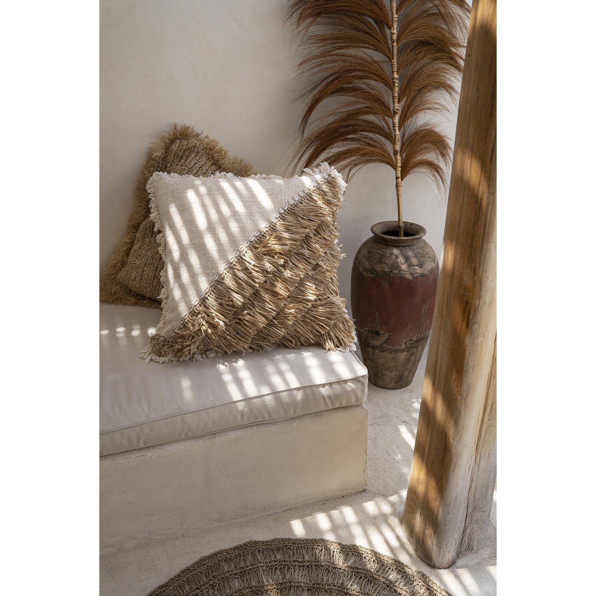 The Raffia Cotton Cushion Cover - Natural White - 60x60