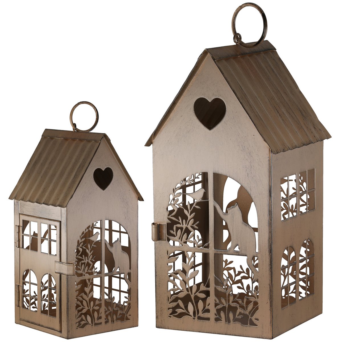 Set of 2 lantern house cat love, height 30 cm