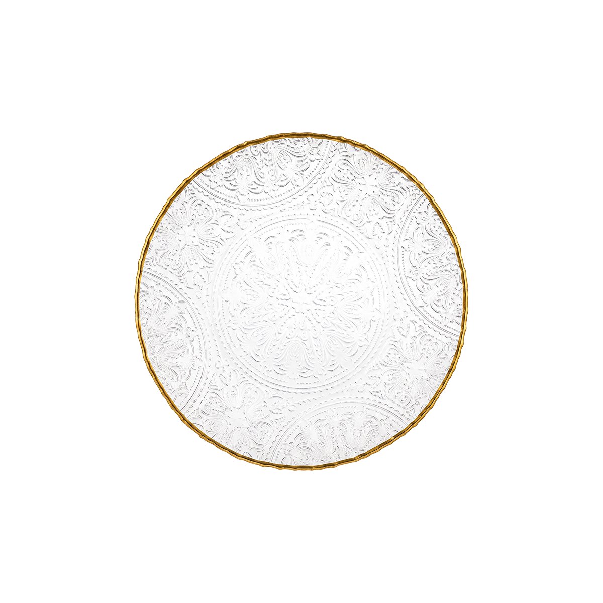Lace pattern glass dessert plate with gold rim