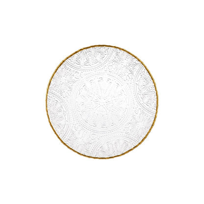 Lace pattern glass dessert plate with gold rim