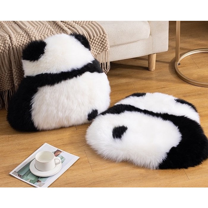 Fluffy Panda Cushion – Natural Wool