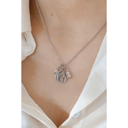 Mother & Baby Moonstone Rose Quartz Necklace - Silver