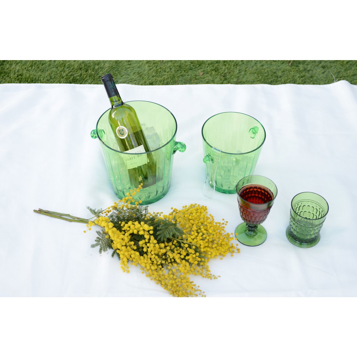 Green freezing bucket with transparent pliers 16.6x16.6x17cm