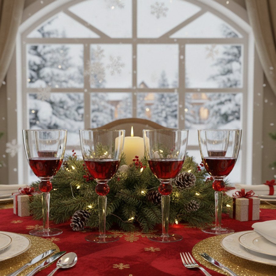 Wine glasses with red diamond foot - Lot of 4