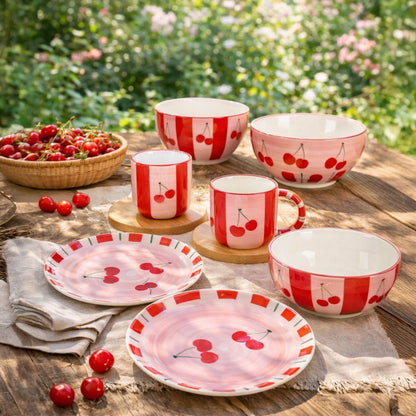 Cherry red striped dessert plates - set of 4