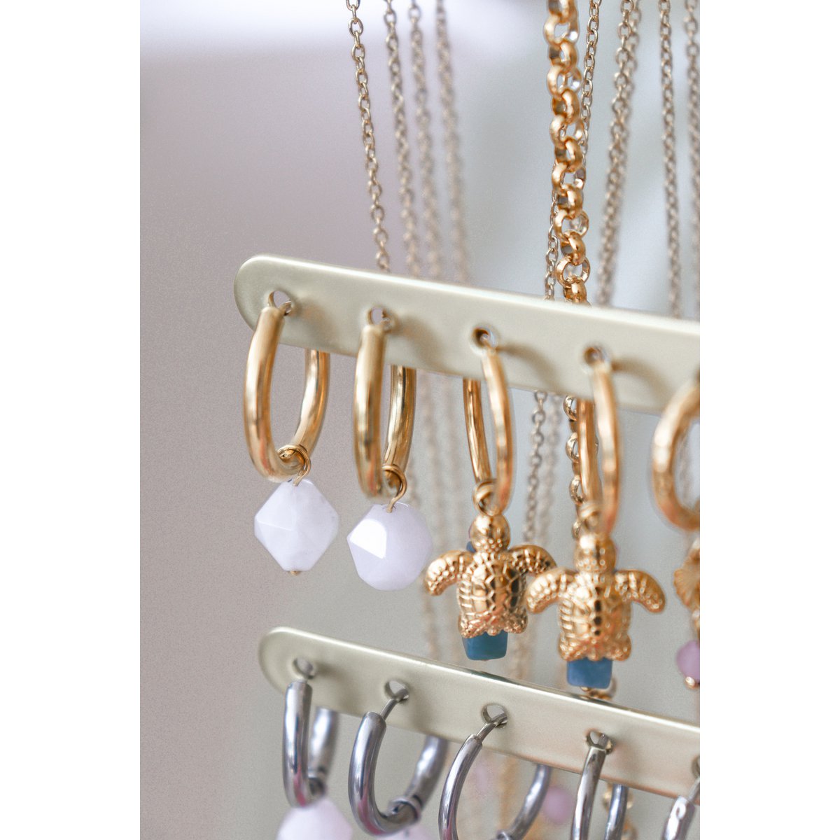 Turtle Amazonite and Rose Quartz Earrings - Gold