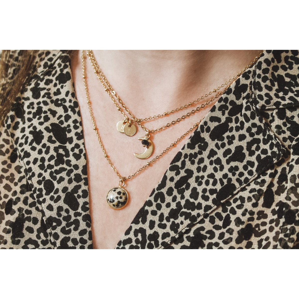 Necklace Dalmatian Jasper Stone - Gold