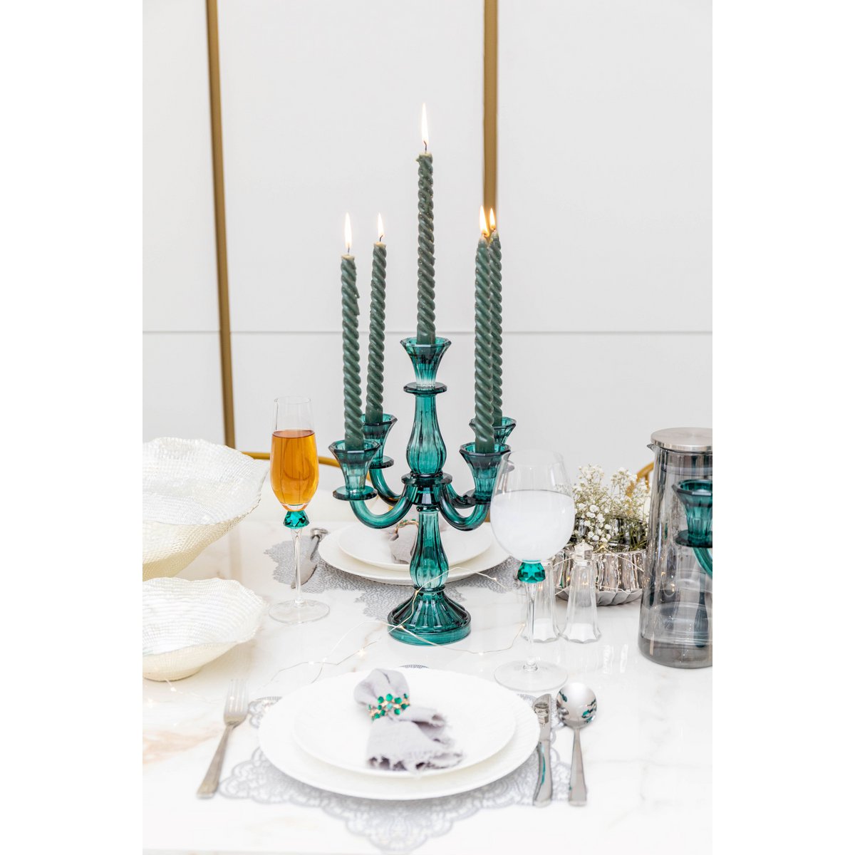 CHANDELIER 5 FEUX TURQUOISE H35CM