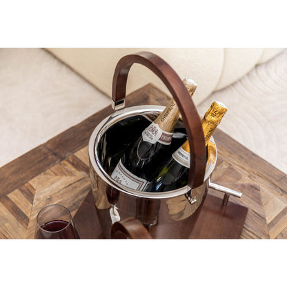 DOUBLE WALL ICE BUCKET WITH WOODEN HANDLE AND LID 19X19X24CM