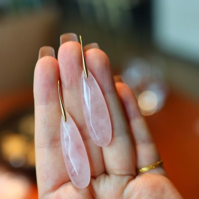 Minimalist Rose Quartz Crystal Waterdrop Formed Earrings