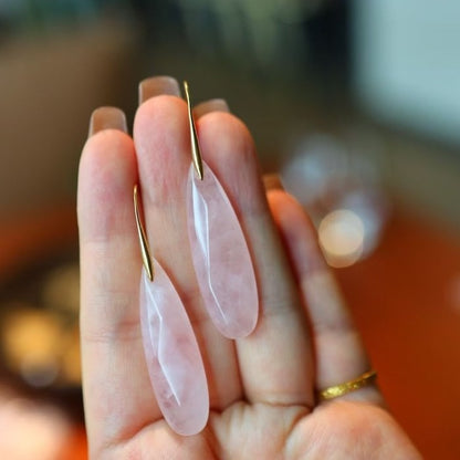 Minimalist Rose Quartz Crystal Waterdrop Formed Earrings