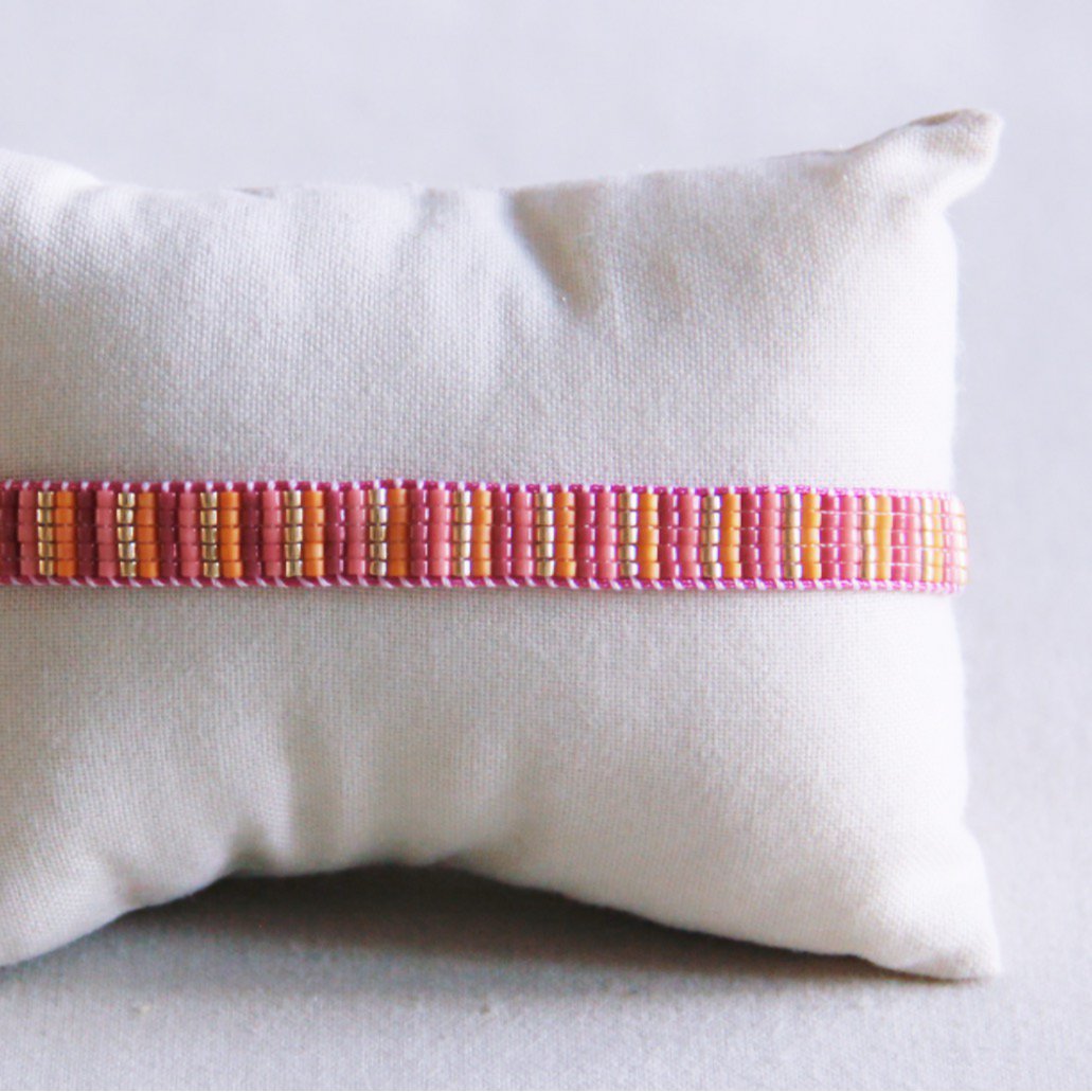 Stripes woven bracelet - pink/orange