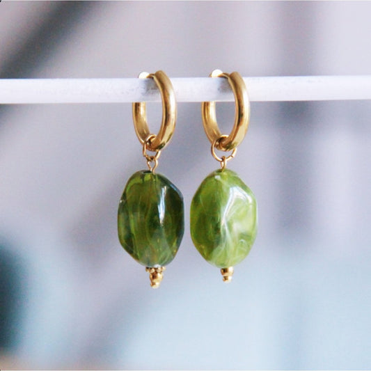 Wide hoop with nugget charm - green