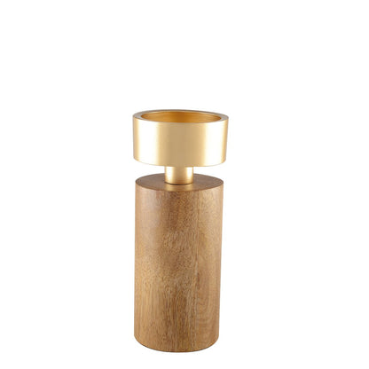 WOOD & GOLD METAL CANDLE HOLDER 19CM