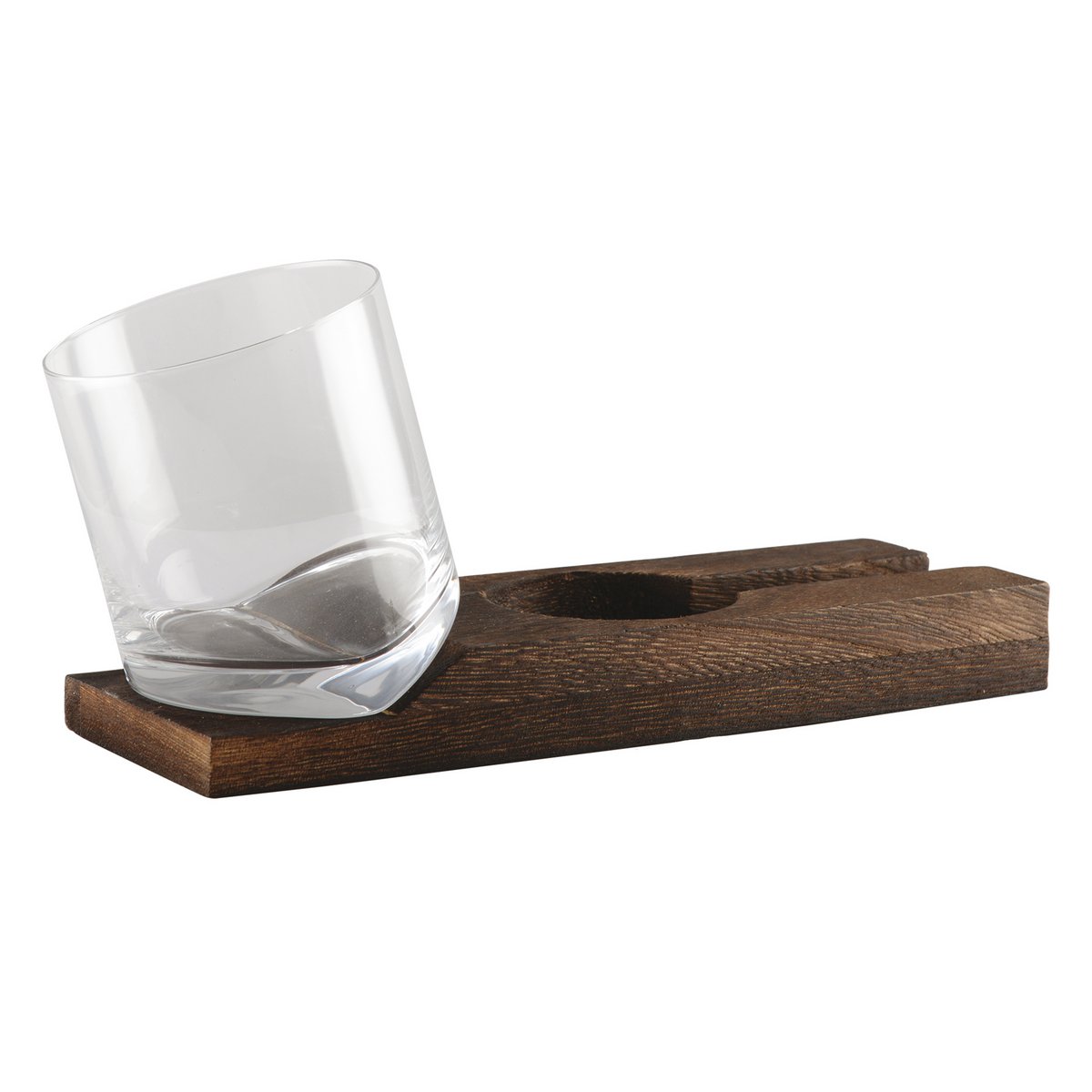 SLANTED WHISKEY GLASS ON WOODEN TRAY 150 ML