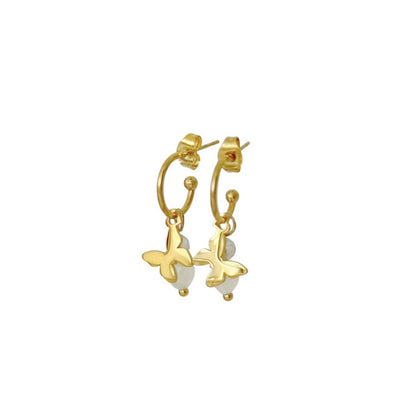 Earrings Butterfly, White Jade & Labradorite - Gold