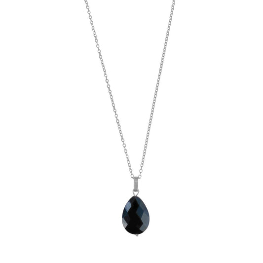 Silver Faceted Black Agate Necklace