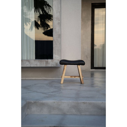 The Suar Stool with Leather - Natural Black
