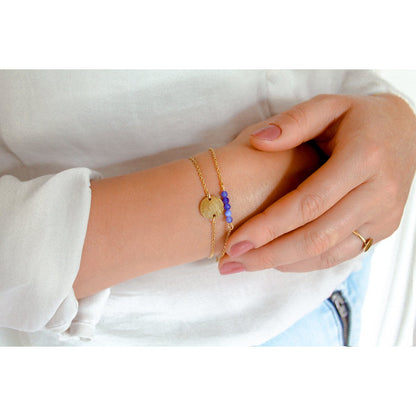 Bracelet Blue Aventurine & Palm Leaf - Gold