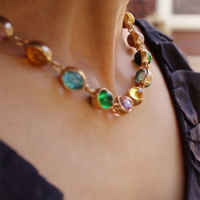 Vintage Rainbow Stones Necklace & Bracelet Set