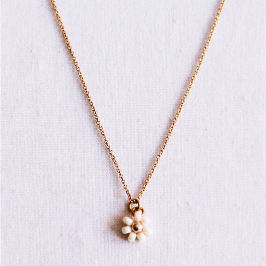 Fine necklace with daisy flower - cream