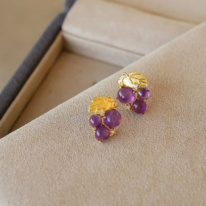 Delicate Grape Design Amethyst Ear Studs