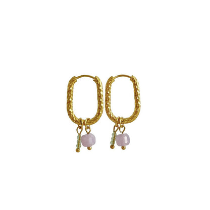 Oval Chalcedony & Jade Earrings - Gold