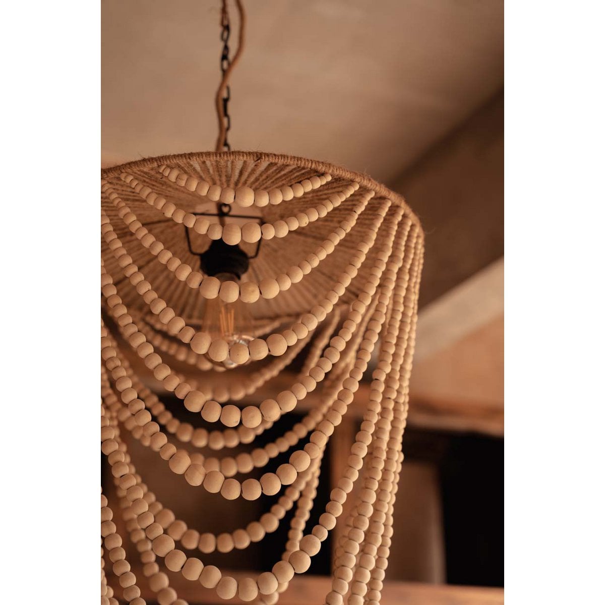 The Wooden Bead Chandelier - Natural - L