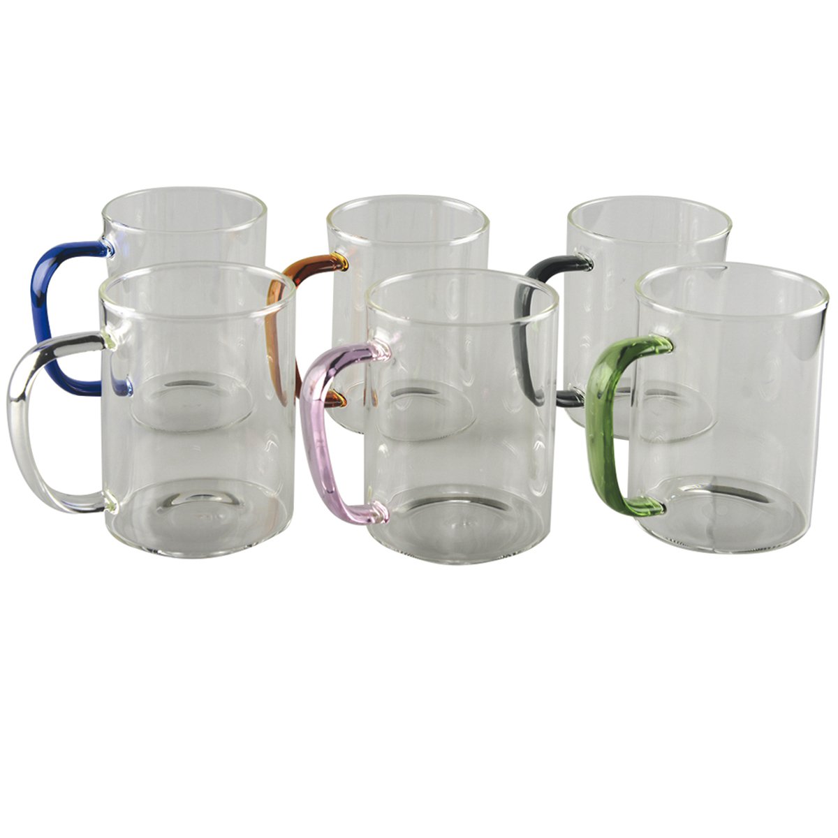 SET 6 MUG COLORED HANDLES 420ML