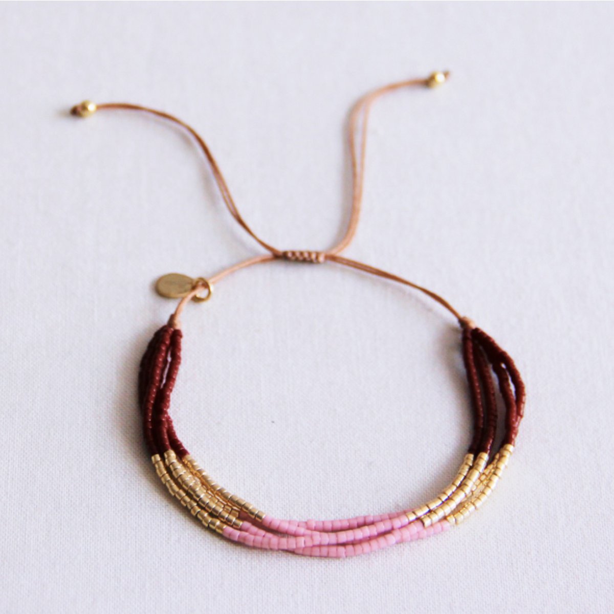 Quadruple miyuki bracelet - brown/lilac/gold-plated