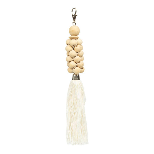 The Wooden Beads Keychain - Natural White