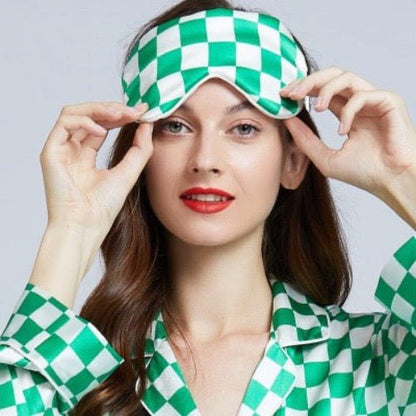 100% Silk Sleep Mask-Strips n Checkboard Patterns-Oversize