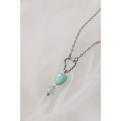 Necklace Twisted Heart, Amazonite and Aquamarine - Silver