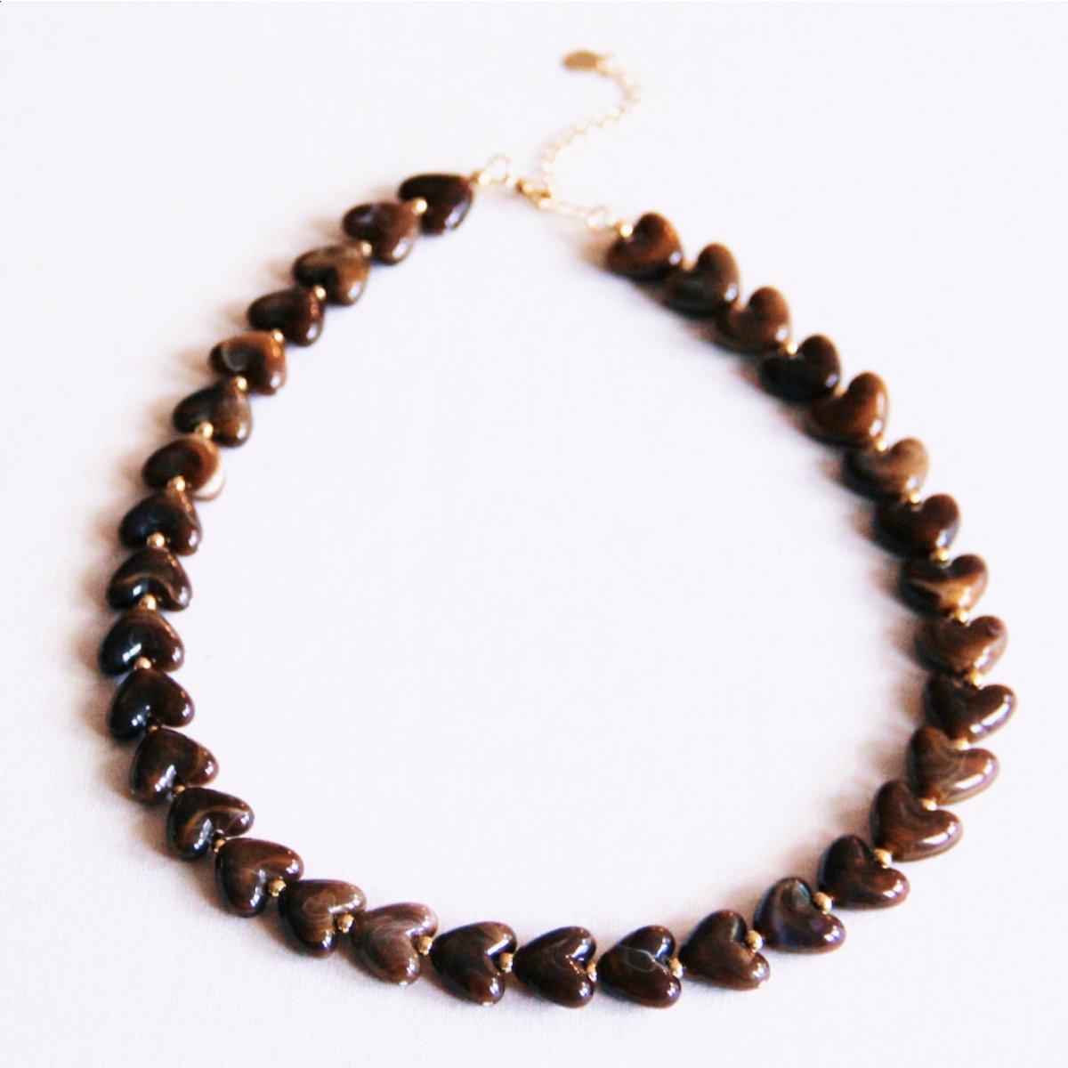 Resin heart bead necklace - brown