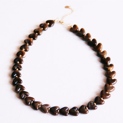 Resin heart bead necklace - brown