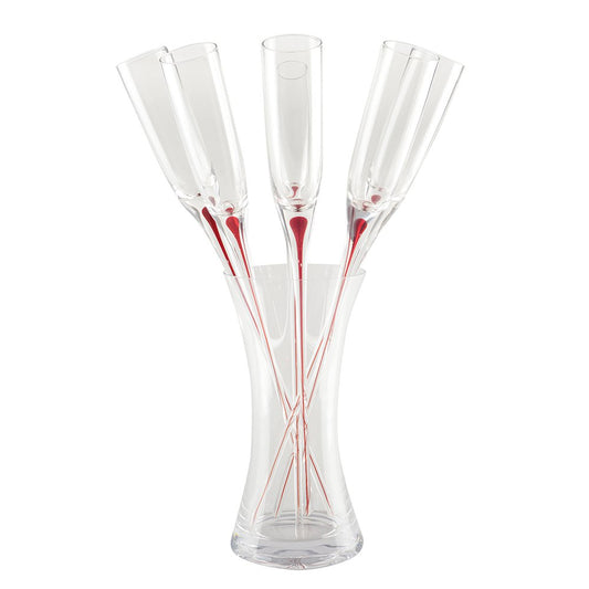 Red foot flutes with support - Lot of 6