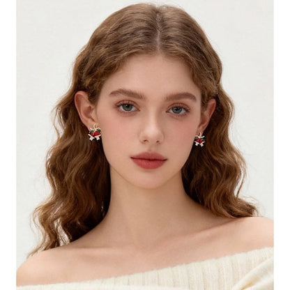 Christmas Red Bell Gold Plated Earrings