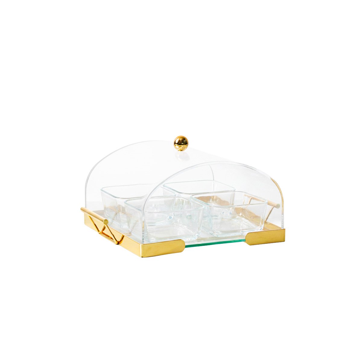 Appetizer tray with acrylic cups and bell