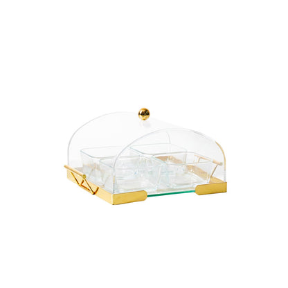 Appetizer tray with acrylic cups and bell