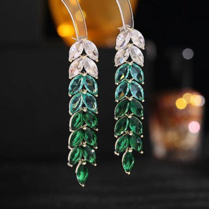 Longline Drop Earrings with Radiant Leaves