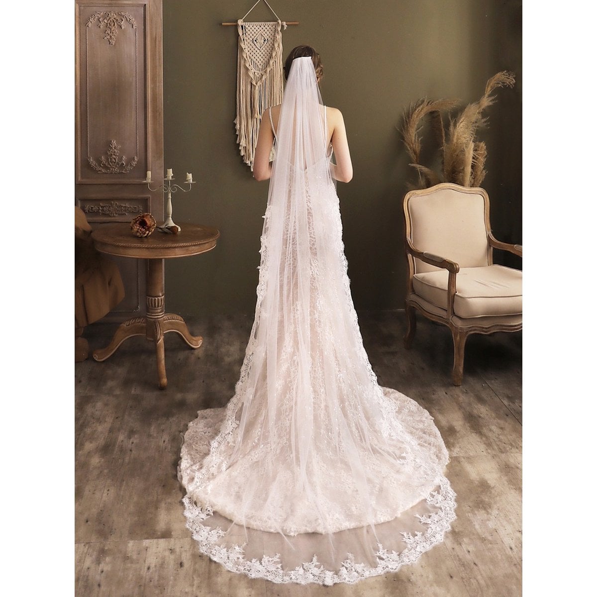 Cathedral Length Bridal Veil-Lace Edging-Iron it before use