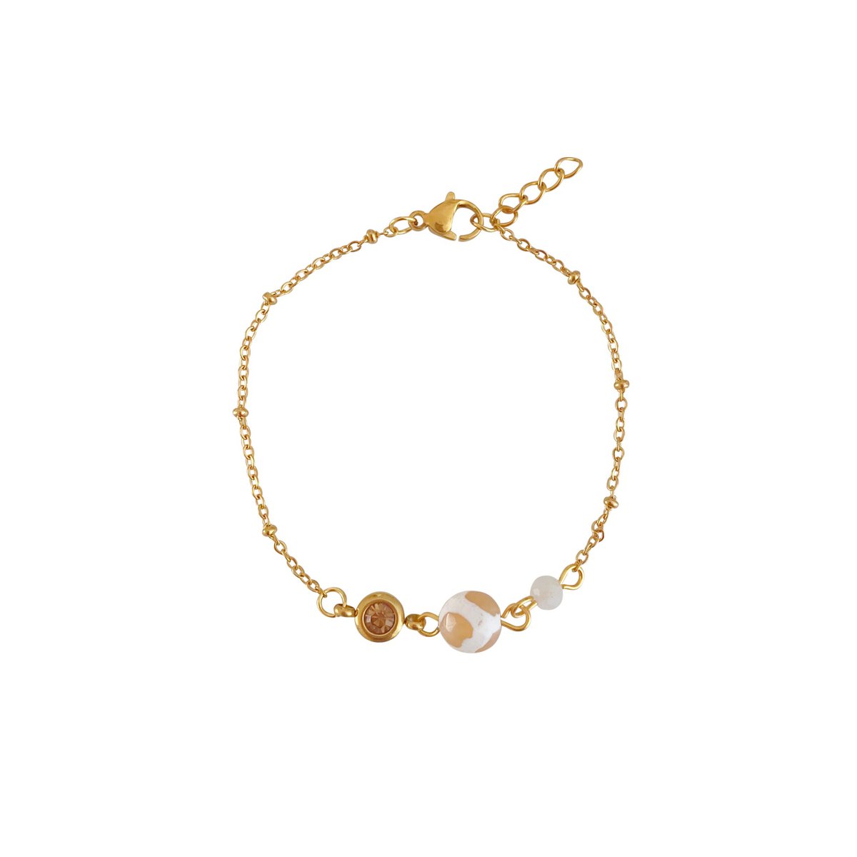 Dzi Agate & Moonstone Bracelet - Gold