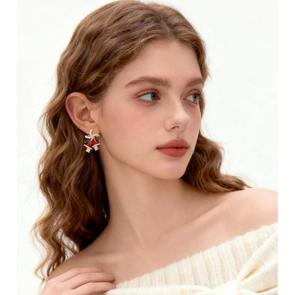 Christmas Red Bell Gold Plated Earrings