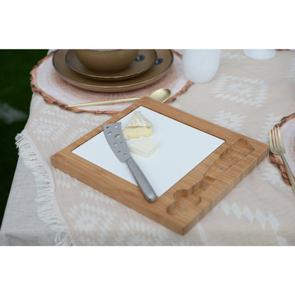 BAMBOO AND PORCELAIN CHEESE BOARD WITH STAINLESS STEEL KNIFE