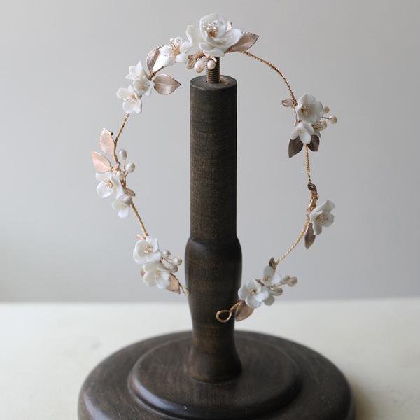 Ceramic Bridal Hair Vine with Silver Leaves