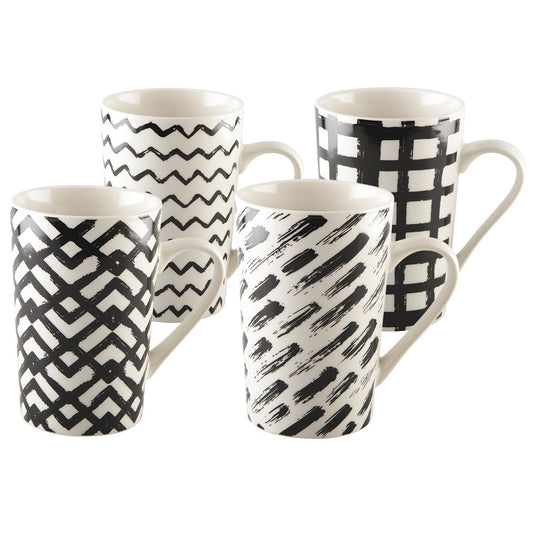 SET 4 MUGS 450ML BLACK & WHITE