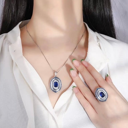 Royal Sapphire Halo Crystal Dress Ring