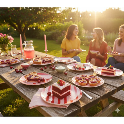 Cherry red striped dessert plates - set of 4